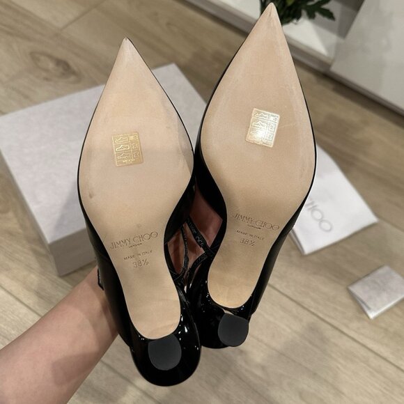 Jimmy Choo Ray 65 38.5 Black Nappa Leather Slingback Pumps - Picture 5 of 13